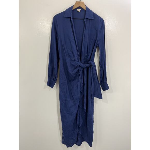 Magaschoni Linen Maxi Shirt Dress 6 Belted Long Sleeve Coastal Office Parisian - Picture 1 of 13